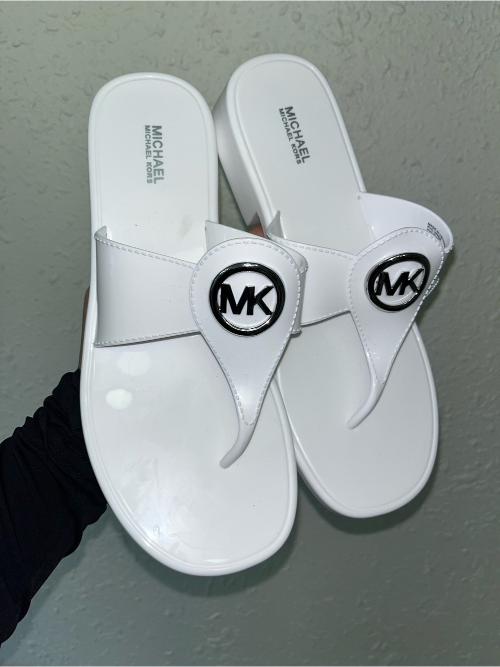 Michael Kors White Patent MK Logo Thong Sandals